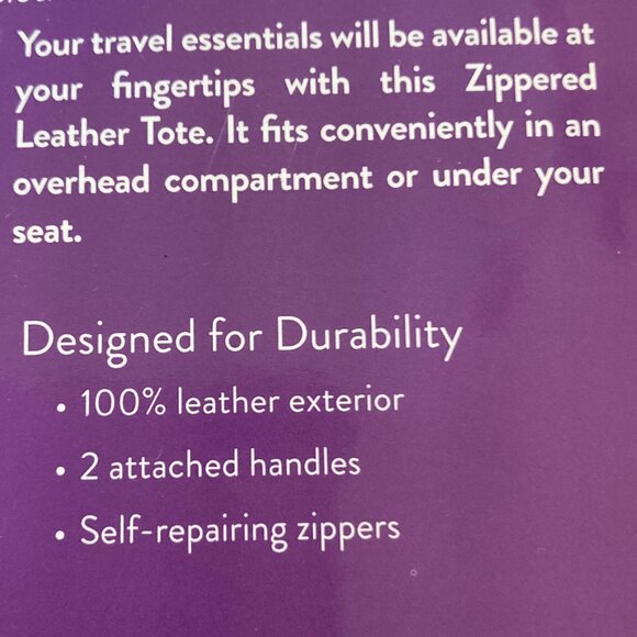 Zippered Leather Camel Color Tote Bag by JM New York - Picture 16 of 16